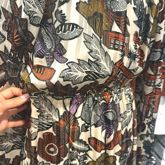 Scotch & Soda Dress Floral Front Tie Bow Midi Small Black Orange Ivory Boho - Picture 10 of 11